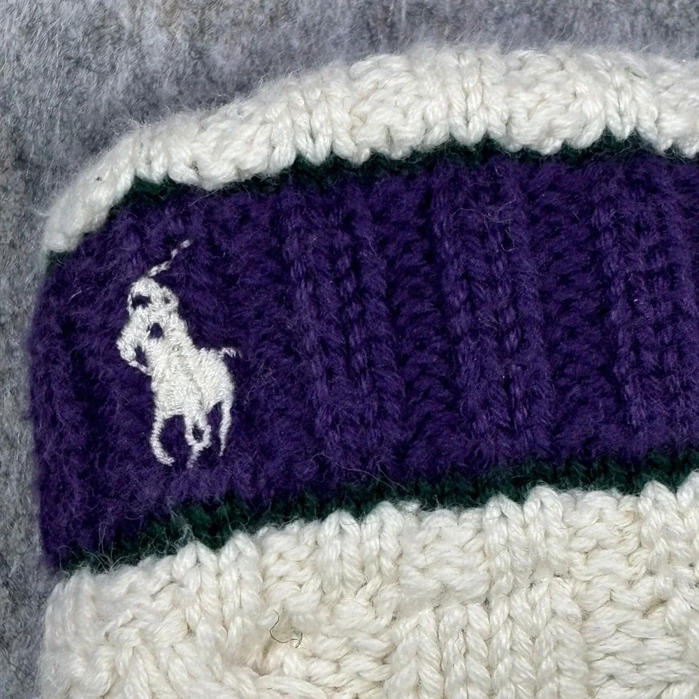 VTG Ralph Lauren Cable Knit‎ Mittens Gloves Cream Navy Logo Cotton Toddler Kids